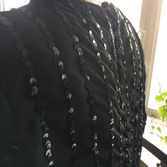 Vintage 1980s Long Sleeve Sheer Black Sequin Evening Blouse -- Not Too Sheer. - Picture 4 of 11